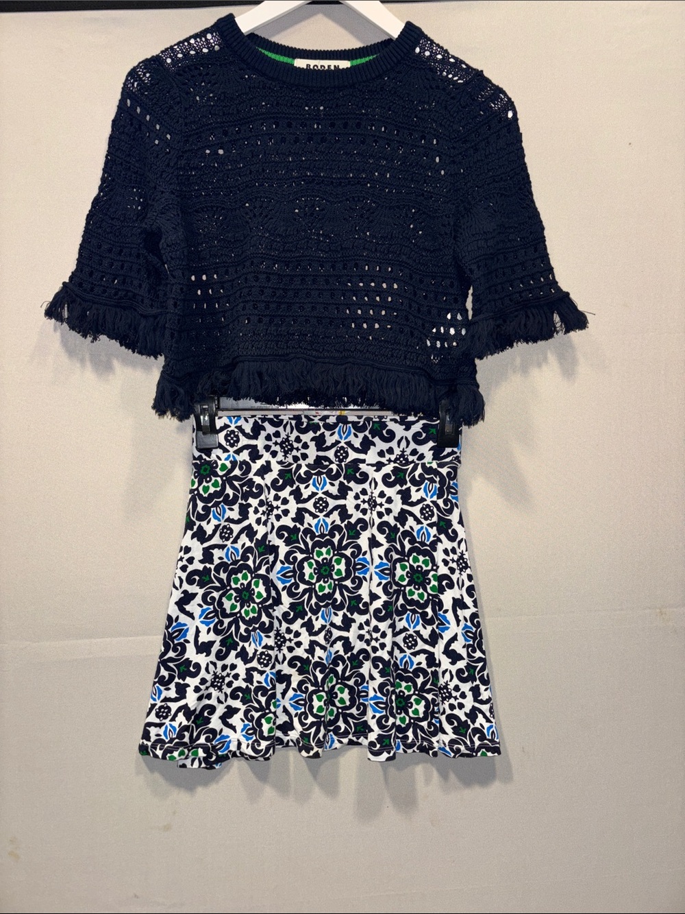 Boden Floral Skater Skirt in White, Blue & Green